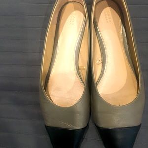 Grey and black leather ballet flats